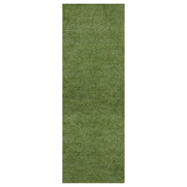 Meadowland Collection Waterproof Solid Indoor/Outdoor 3 ft. x 8 ft. Green Artificial Grass Runner Rug
