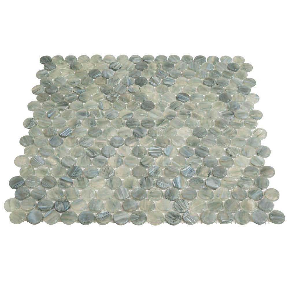 Gray Polished Penny Round Glass Mosaic Tile 12x12