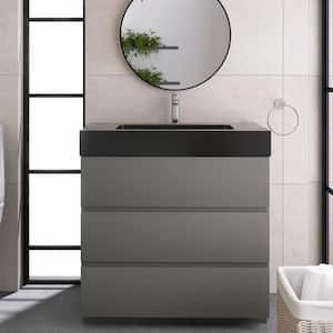 36 in. W x 18 in. D x 32.3 in. H Single Sink Freestanding Bath Vanity in Gray with Black Solid Surface Top
