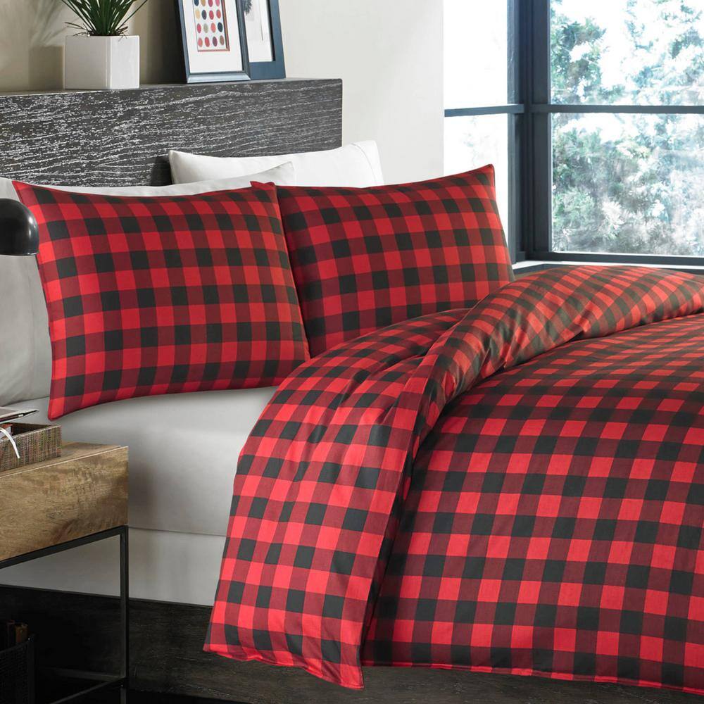 Twin Scarlet Cotton Reversible Plaid Comforter Set