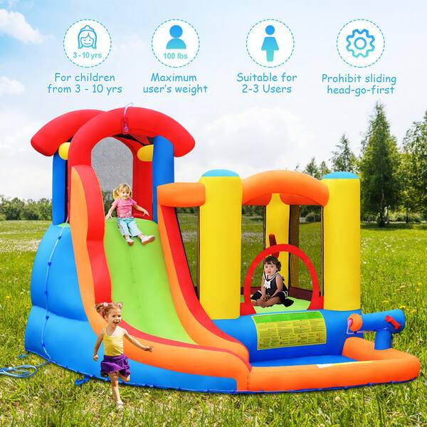 kxbyToy Toddler Bounce House Water Slide Inflatable Castle Pool All in one Kids Bouncing Play House with Climbing Wall Including Air Blower