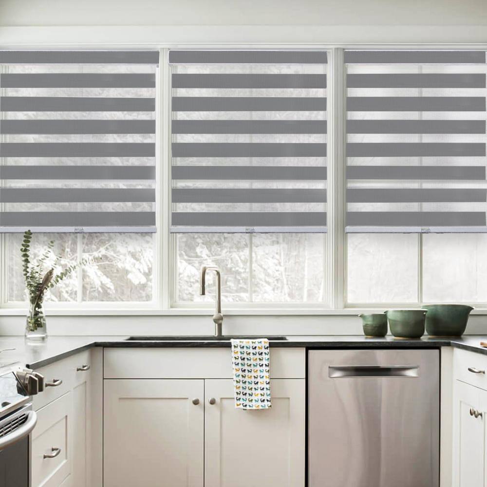 Gray Cordless Light Filtering Zebra Roller Shade 20" x 72"