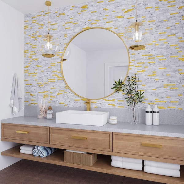 White and Gold 4 in x 5 Metal Peel and Stick Backsplash Tile Sample