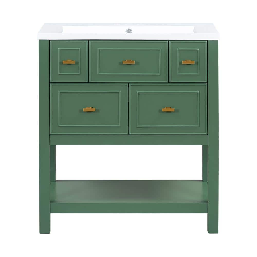 30 in. W Single Sink Freestanding Bath Vanity in Green with White Resin Top price history on PriceWatchPro