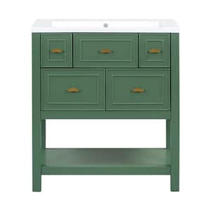 30 in. W Single Sink Freestanding Bath Vanity in Green with White Resin Top