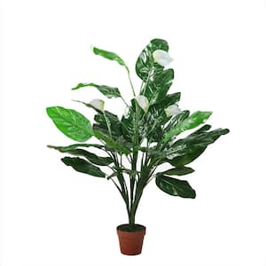 47.5 in. Potted Green and White Artificial Tropical Peace Lily Spathe Plant