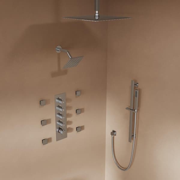 SerenityFlow Dual 15-Spray Ceiling Mount 16 and 6 in. Fixed and Handheld Shower Head 2.5 GPM in Chrome Valve Included