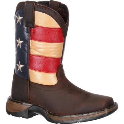 Lil' Rebel Big Kids' Flag Western Boot - Brown and Union Flag - Size 6(M)