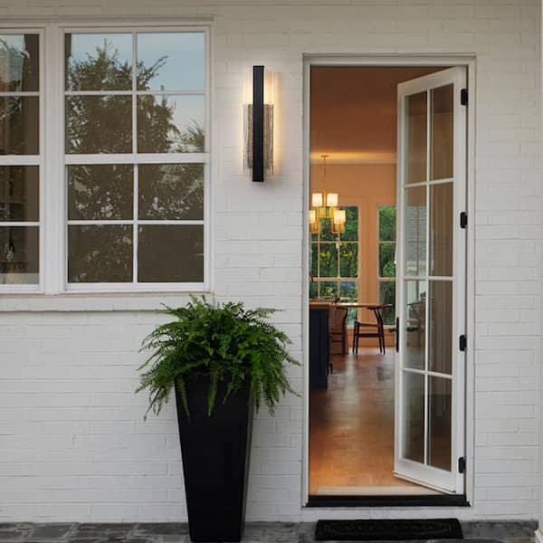 Atlas 1-Light Black LED Outdoor Wall Sconce with Seeded Glass