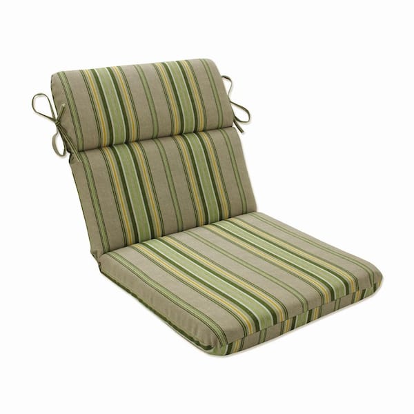 Pillow Perfect Stripe Outdoor/Indoor 21 in W x 3 in H Deep Seat, 1-Piece Chair Cushion with Round Corners in Green/Natural Terrace