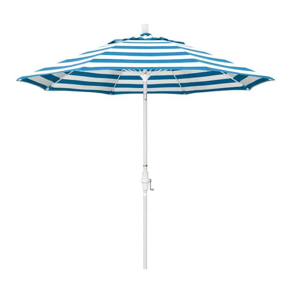 California Umbrella 9 ft. Matted White Aluminum Collar Tilt Crank Lift Market Patio Umbrella in Cabana Regatta Sunbrella