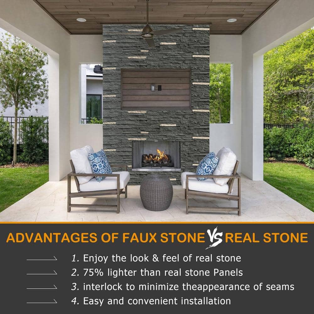 Tarzan Gray Faux Stone Polyurethane Decorative Wall Panels (6-Pack)