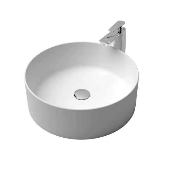 Moray 17.72 in. Stone Resin Vessel Round Modern Bathroom Sink in Matte White