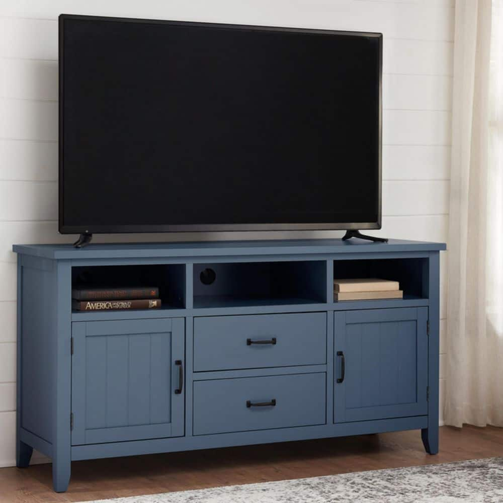 Home Decorators Collection Whitford Steel Blue Wood TV Stand with Two Doors and Two Drawers (58 