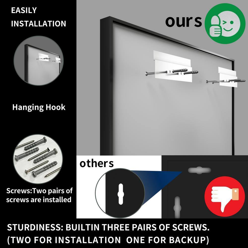 Large Black Aluminum Framed Rectangular Wall Mirror, 60" x 36"