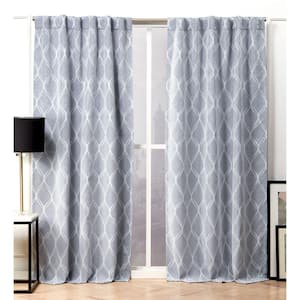 Circuit Chambray Blue Ogee Woven Room Darkening Hidden Tab / Rod Pocket Curtain, 52 in. W x 84 in. L (Set of 2)