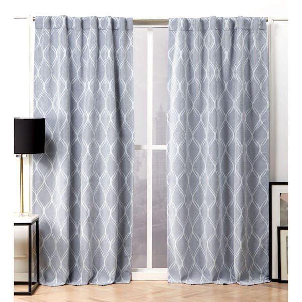 NICOLE MILLER NEW YORK Circuit Chambray Blue Ogee Woven Room Darkening Hidden Tab / Rod Pocket Curtain, 52 in. W x 84 in. L (Set of 2)