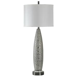 40 in. Silver Table Lamp with White Hardback Fabric Shade