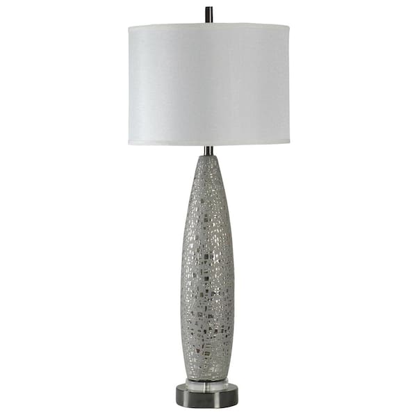 StyleCraft 40 in. Silver Table Lamp with White Hardback Fabric Shade