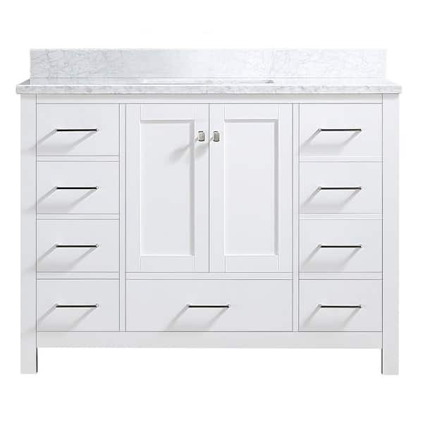 PROOX 48 in. W x 22 in. D x 39.8 in. H Bath Vanity in White with Marble Vanity Top in Carrara White with White Basin