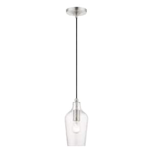 Avery 1-Light Brushed Nickel Mini Pendant with Clear Water Glass
