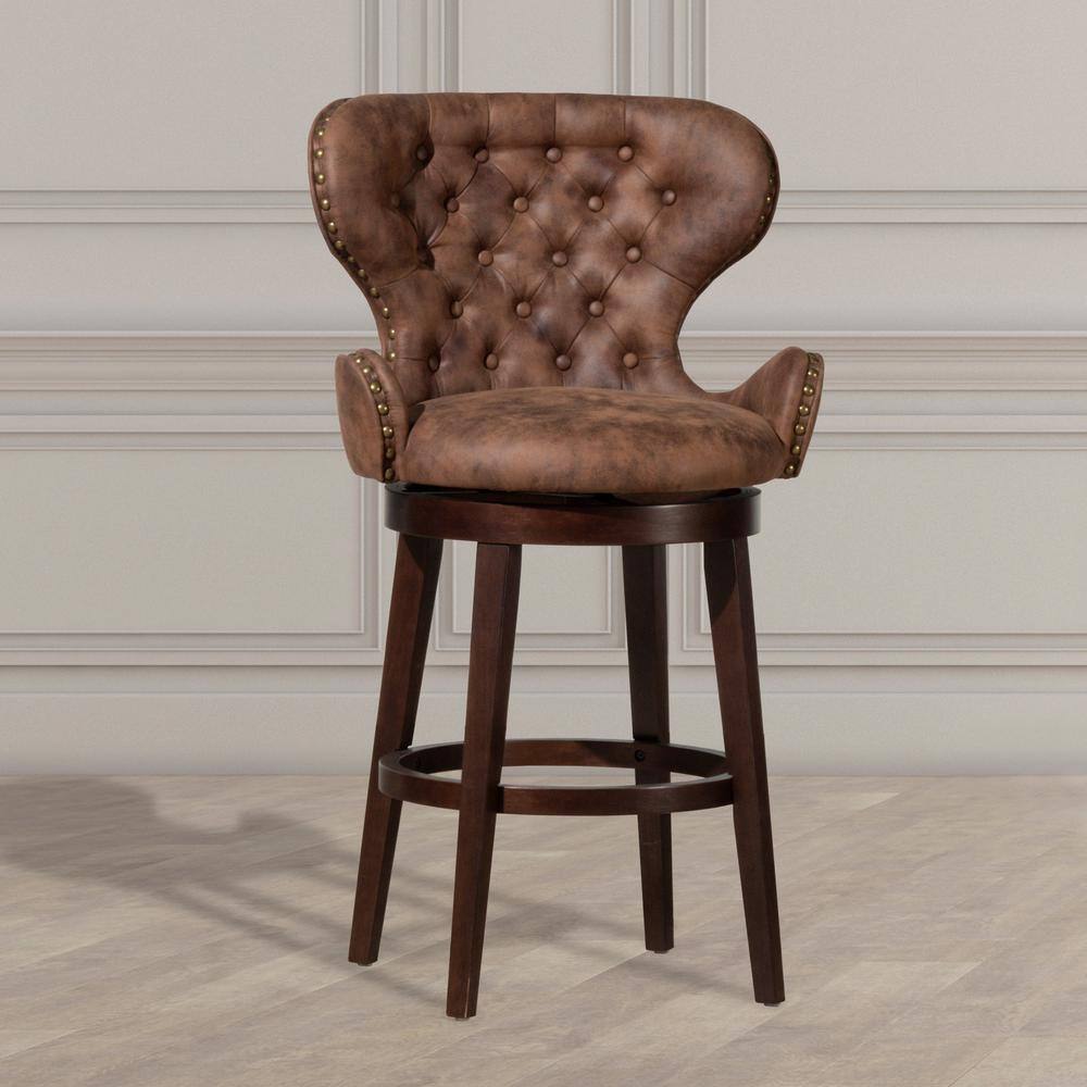 Mid-City 26" Brown Faux Leather Swivel Counter Stool
