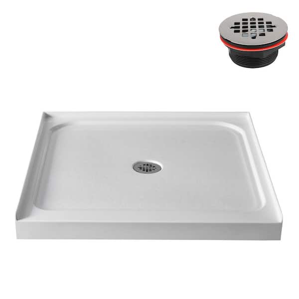 36 in. L x 36 in. W Alcove Acrylic Shower Pan Base in Glossy White with Center Drain, Drain Included