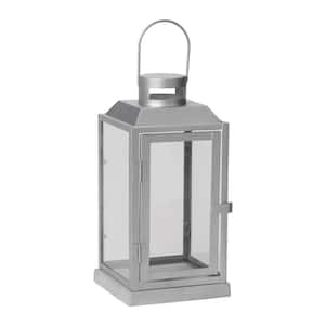 11 in. Sadie Matte Silver Metal and Glass Candle Hanging or Table Top Lantern
