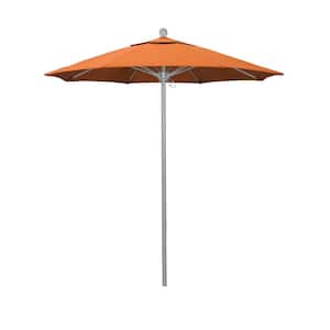 7.5 ft. Grey Woodgrain Aluminum Commercial Market Patio Umbrella Fiberglass Ribs and Push Lift in Tangerine Sunbrella