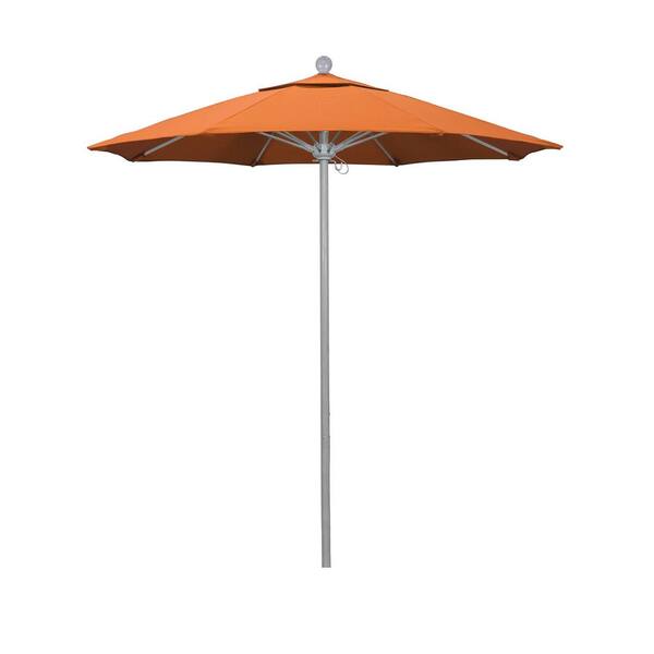 California Umbrella 7.5 ft. Grey Woodgrain Aluminum Commercial Market Patio Umbrella Fiberglass Ribs and Push Lift in Tangerine Sunbrella