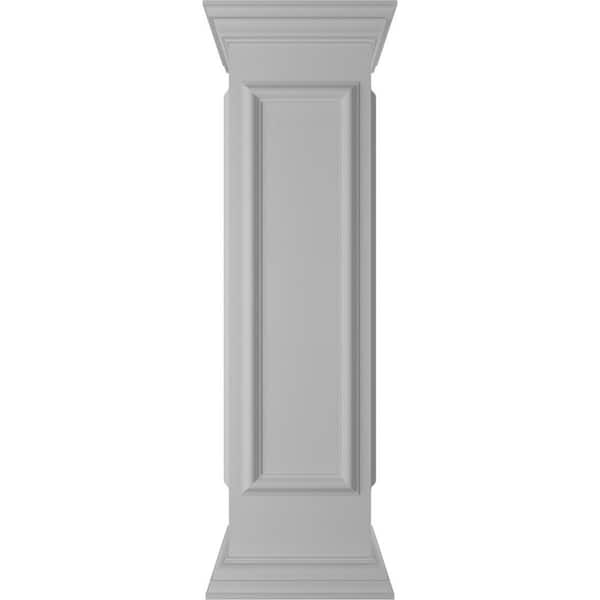 Ekena Millwork End 48 in. x 12 in. White Box Newel Post with Panel, Flat Capital and Base Trim (Installation Kit Included)