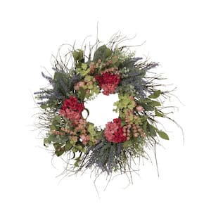 24 in. D Natural Twig and Mixed Flower Wreath
