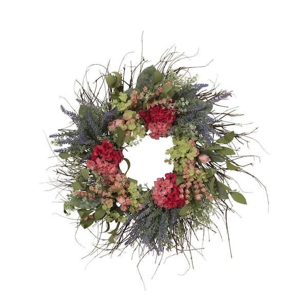 GERSON INTERNATIONAL 24 in. D Natural Twig and Mixed Flower Wreath
