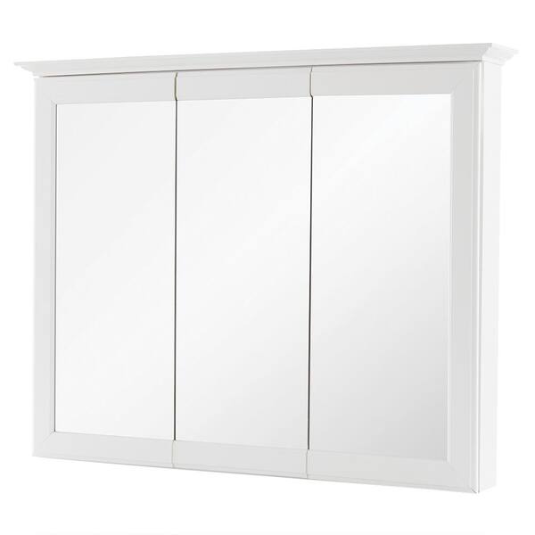 Home Decorators Collection 36-5/8 in. W x 29-1/4 in. H Fog Free Framed Surface-Mount Tri-View Bathroom Medicine Cabinet in White