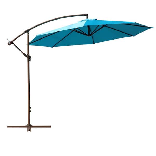 Maincraft 9.8 ft. Iron Patio Cantilever Umbrella with Cross Base in Lake Blue