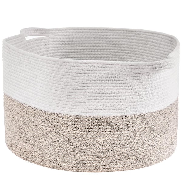 Blanket Basket Brown 20 in. x 14 in. 87 L Cotton Rope Basket Woven Basket with Handles Decorative Baskets