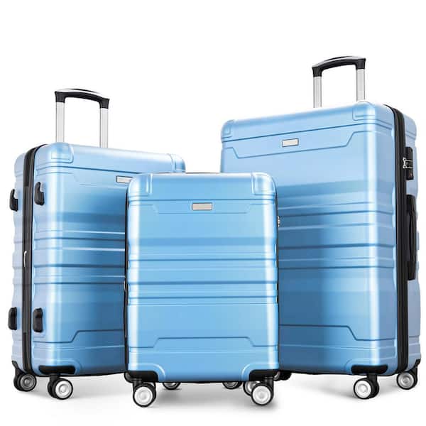 Merax Sky Blue Lightweight 3-Piece Expandable ABS Hardshell Spinner Luggage Set with TSA Lock