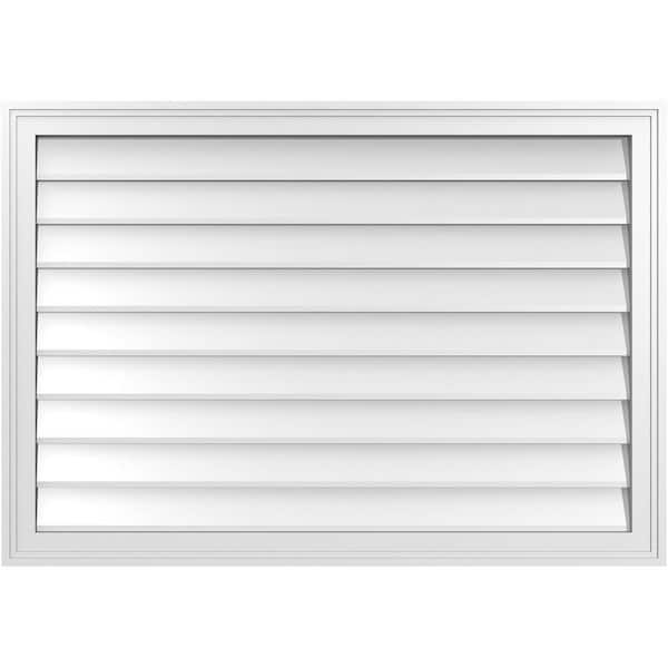 Ekena Millwork 40 in. x 28 in. Vertical Surface Mount PVC Gable Vent: Decorative with Brickmould Frame