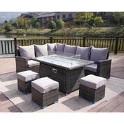 Flame Gray 6-Pieces Wicker Patio Conversation Set with Gray Cushions