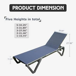 Aluminum 2-Piece Adjustable Stackable Outdoor Chaise Lounge in Navy Blue Seat with Wheels for Beach Sunbathing Lounger