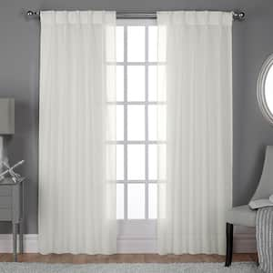 Belgian Snowflake Solid Sheer Double Pinch Pleat / Hidden Tab Curtain, 30 in. W x 96 in. L (Set of 2)