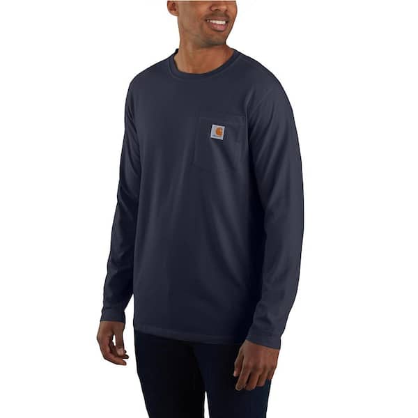 Carhartt Men's X-Large Navy Cotton/Polyester Force Relaxed Fit Midweight Long-Sleeve Pocket T-Shirt