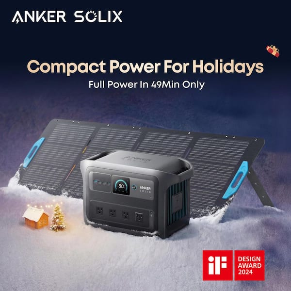 SOLIX C1000X Gen2 2,000W Output 1,024Wh Push Button Start Solar Generator w/ 200W Solar Panel for Home/RV/Tailgate