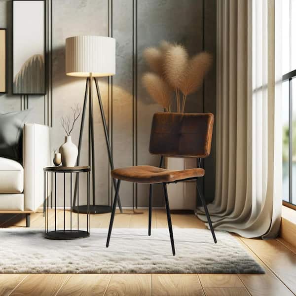 POMO KS 4PK Brown Upholstered Mid-Century Modern Accent Chair Set of 4-Perfect for Dining and Living Spaces