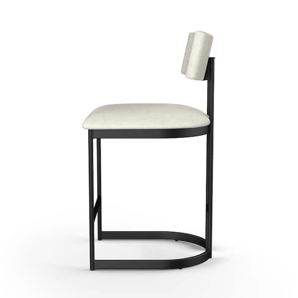 Lucio 26 in. H Light Beige PVC/Black Metal Back Counter Stool