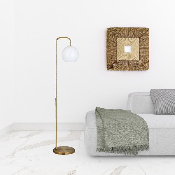 Henderson Arc Floor Lamp with Glass Shade in Brass/White Milk