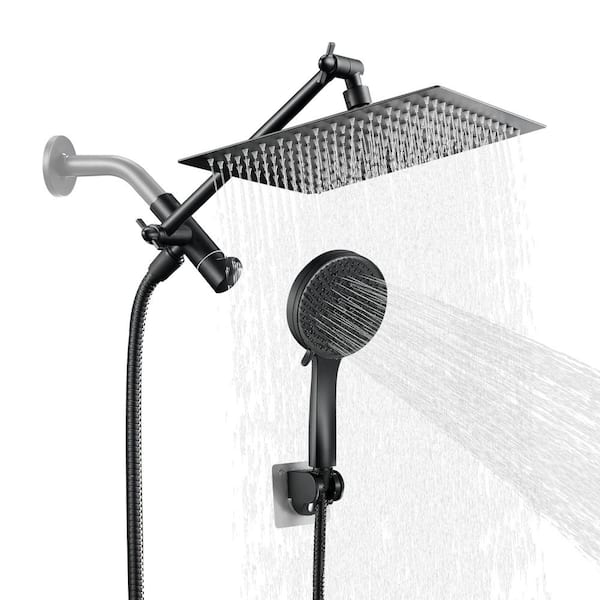 cobbe Rainfull 5-Spray 1.8 GPM Wall Mount with 10 in. Adjustable Dual Shower Heads and Handheld Shower Head in Matte Black