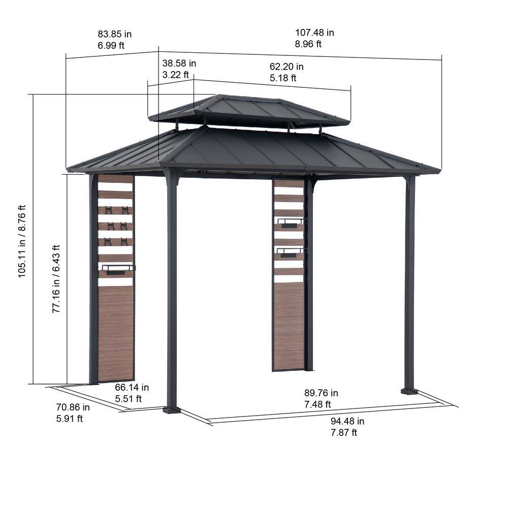 Matte Black 7 x 9 ft. 2-Tier Hardtop Grill Gazebo with Storage Shelves