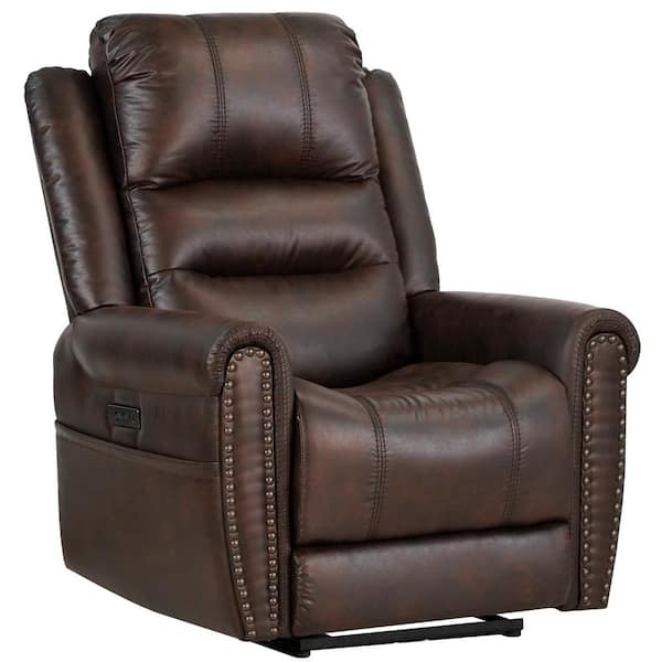 Unbranded 35.25" W Slora Leather Gel Brown Power Reclinr with Adjustable Headrest USB Type C Charger