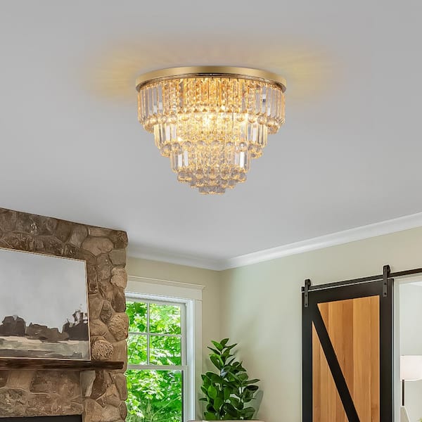 Runesay 19.7 in. 6-Light French Gold Luxury Modern Crystal Lights Ceiling Chandelier Pendant Lights Fixture for Dining Bedroom